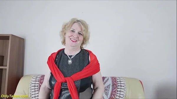 chubby 79 years old grandma in sexy fishnet stockings tries first time to fuck her tight anus with a dildo