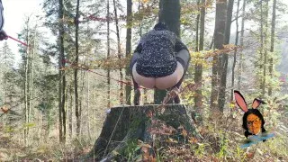 Stockings and high heels mature milf mom pissing outdoor with anus on leash