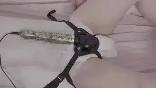 Sissy bunny cums with vibrator tied in wet diaper