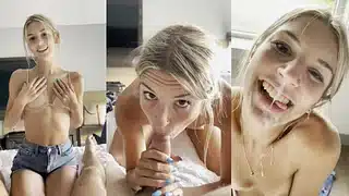 Curious Teen Step Sister Tries Giving Blowjob And Ends Up With A Facial!