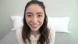 Petite 18 yr old brunette with perky tits sucks cock